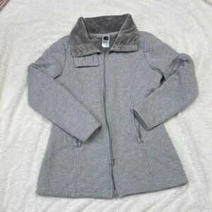 The North Face Heather Gray Zip-Up Pea Coat with Plush Collar